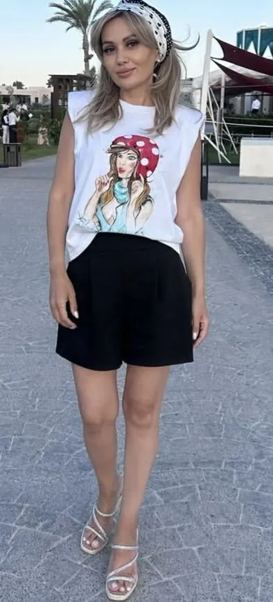 White t-shirt with hand-painted illustration